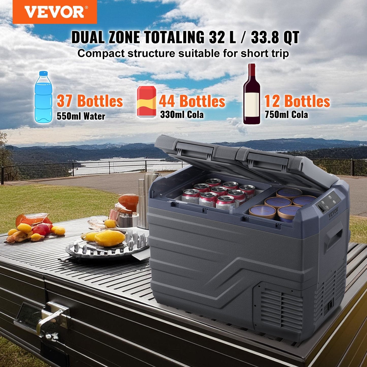 Portable Car Refrigerator Freezer Compressor 32 L Dual Zone For Car