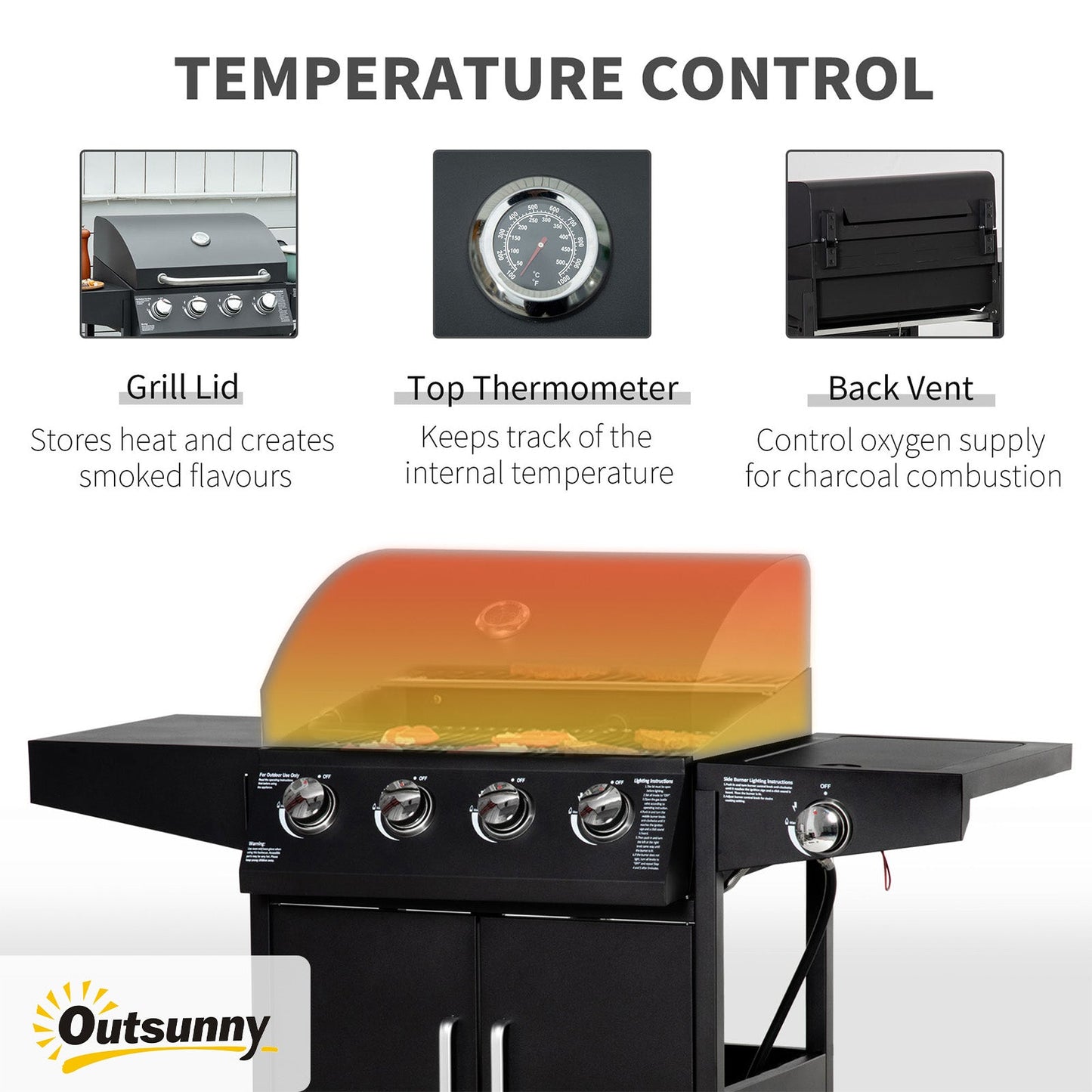 52" Barbecue Grill with Wheels 4+1 Burner Liquid Propane Gas Grill