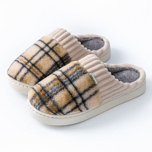 Plaid Plush Slippers Warm Soft Non-slip Bedroom Home Slipper For