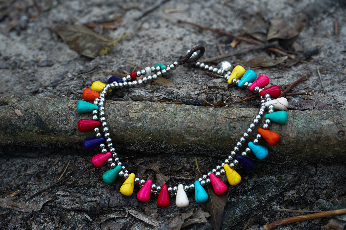 Fancy Teardrop Bead Boho Silver Anklet