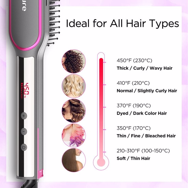 13 Heat Settings Hair Straightener Brush with LED Screen