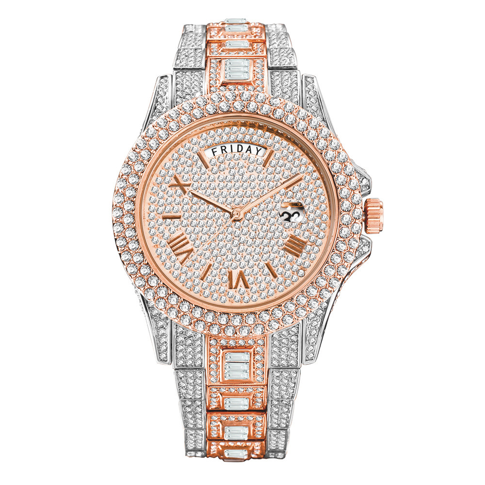 Luxury Iced-Out Dual Calendar Quartz Watch