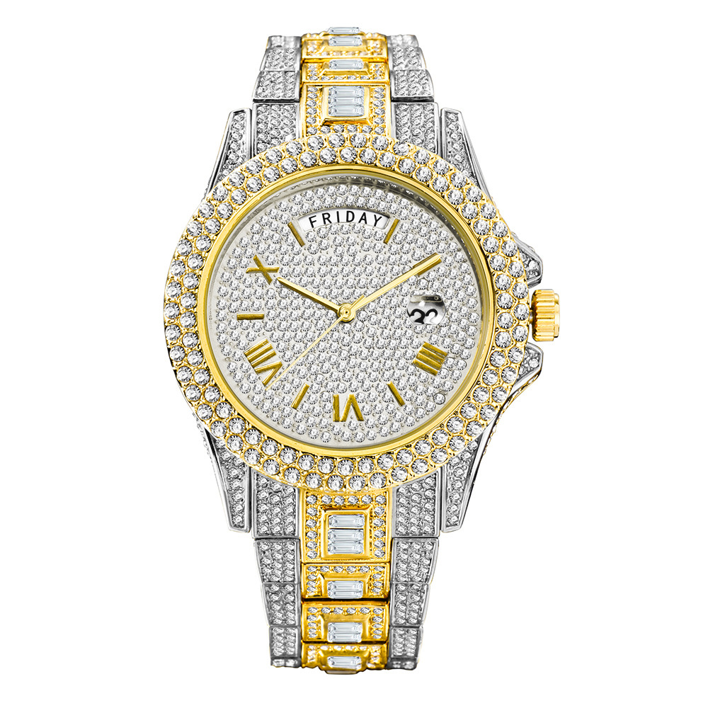 Luxury Iced-Out Dual Calendar Quartz Watch
