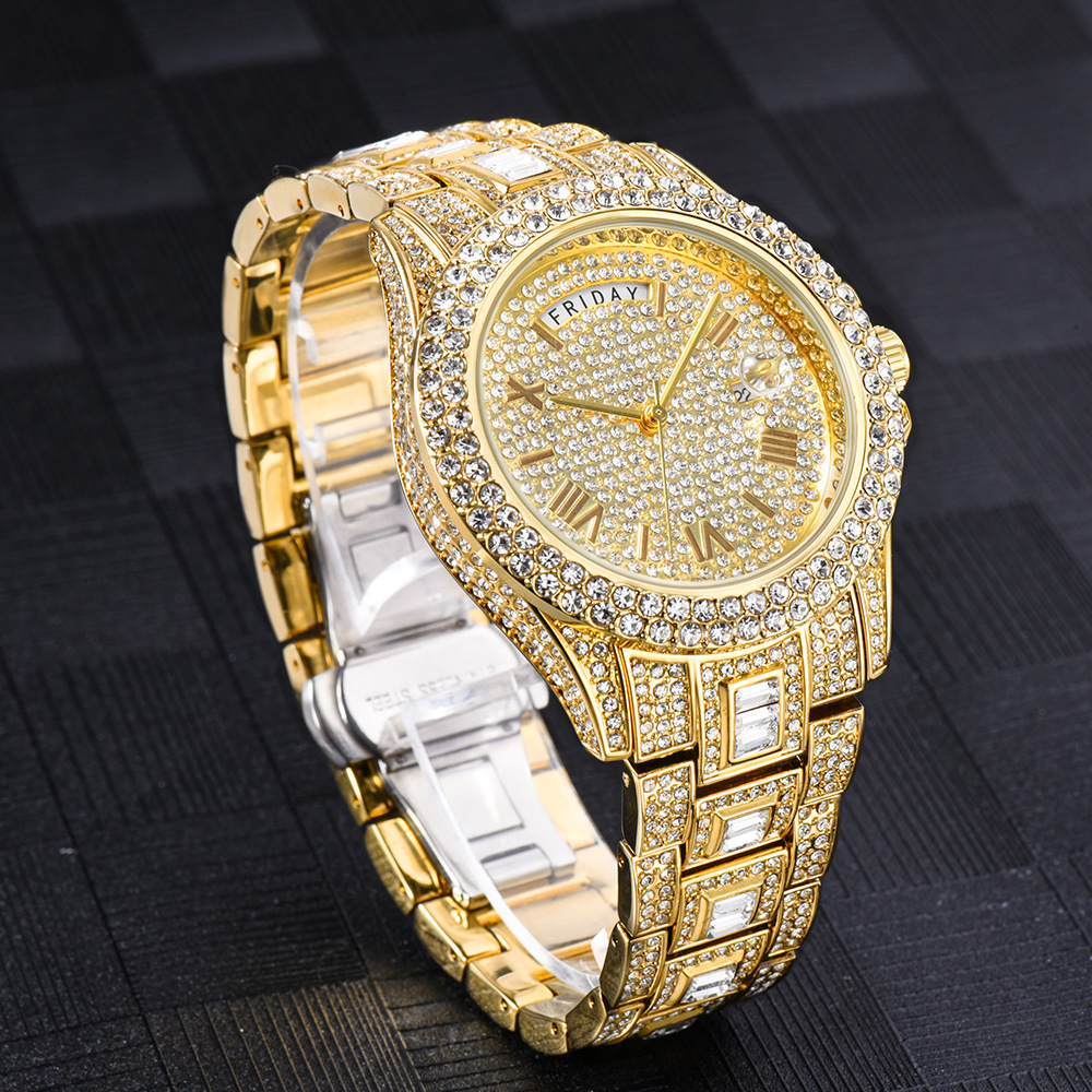 Luxury Iced-Out Dual Calendar Quartz Watch