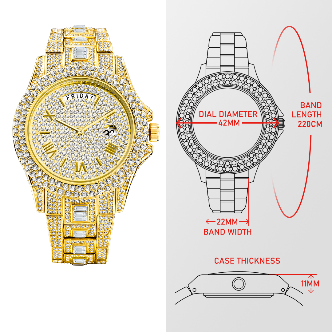 Luxury Iced-Out Dual Calendar Quartz Watch