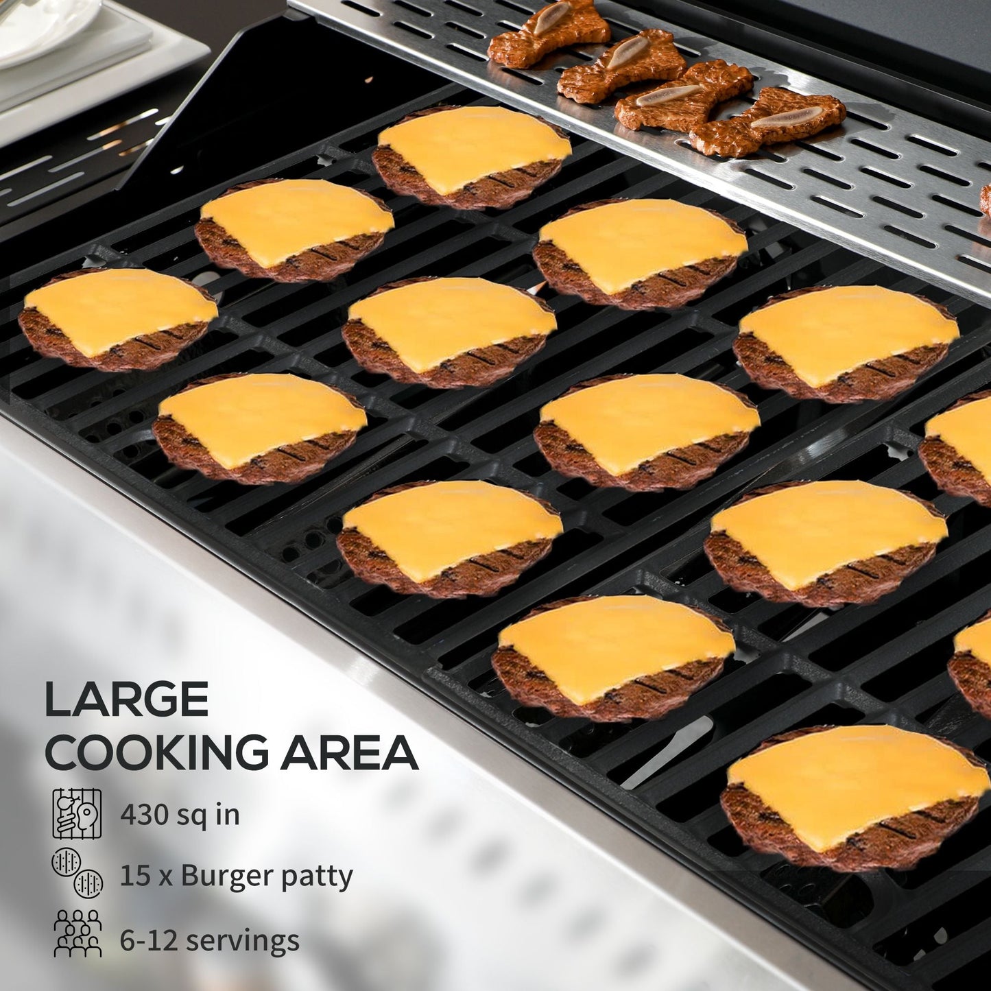 Propane Gas Grill 4+1 Burner 40000 BTU BBQ Trolley with Warming Rack