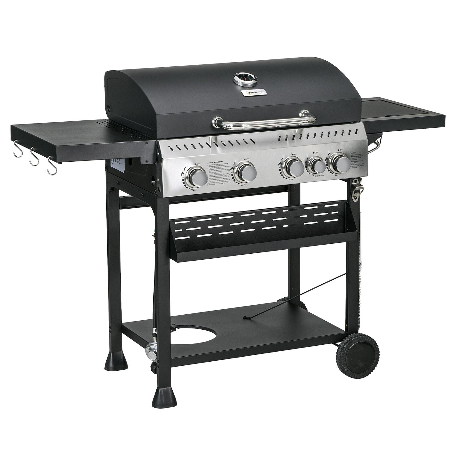 Propane Gas Grill 4+1 Burner 40000 BTU BBQ Trolley with Warming Rack