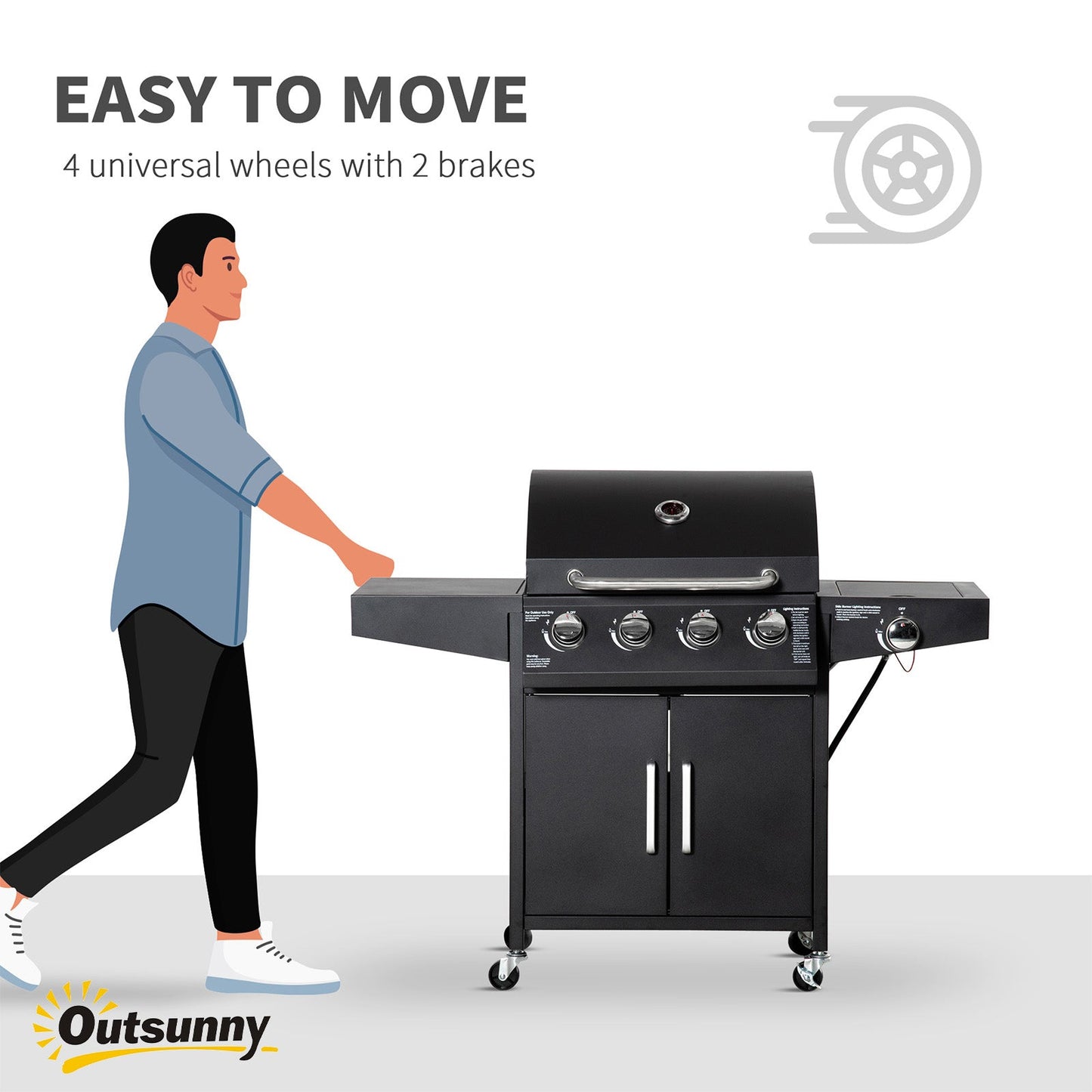 52" Barbecue Grill with Wheels 4+1 Burner Liquid Propane Gas Grill